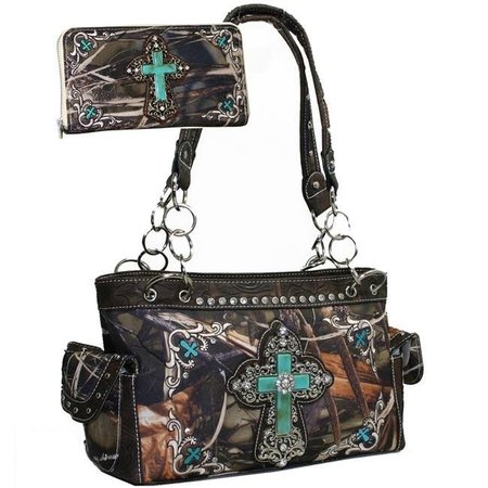 GOLD RUSH Gold Rush CRL682WC82SET-CAM - BRN Western Camouflage Embroidered Cross Purse Wallet Set with Brown Trim - Cam & Brown CRL682WC82SET-CAM/BRN